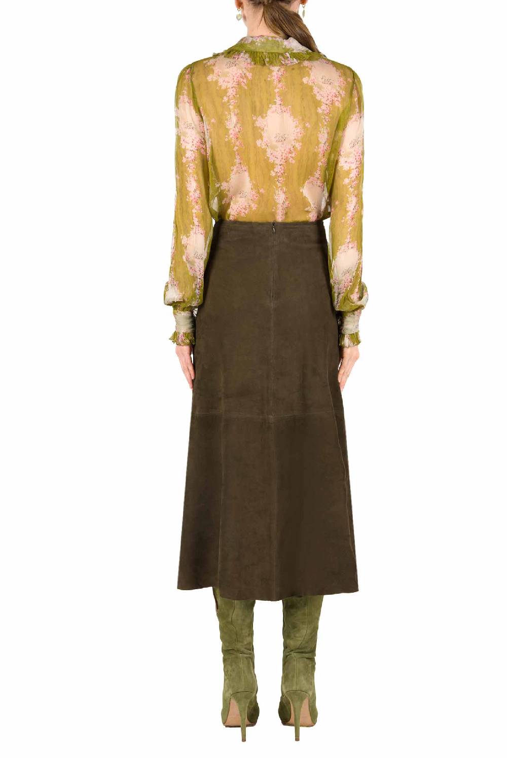 Luisa Beccaria Chiffon Crepon Stampato Cerchio Di Rose Camicia