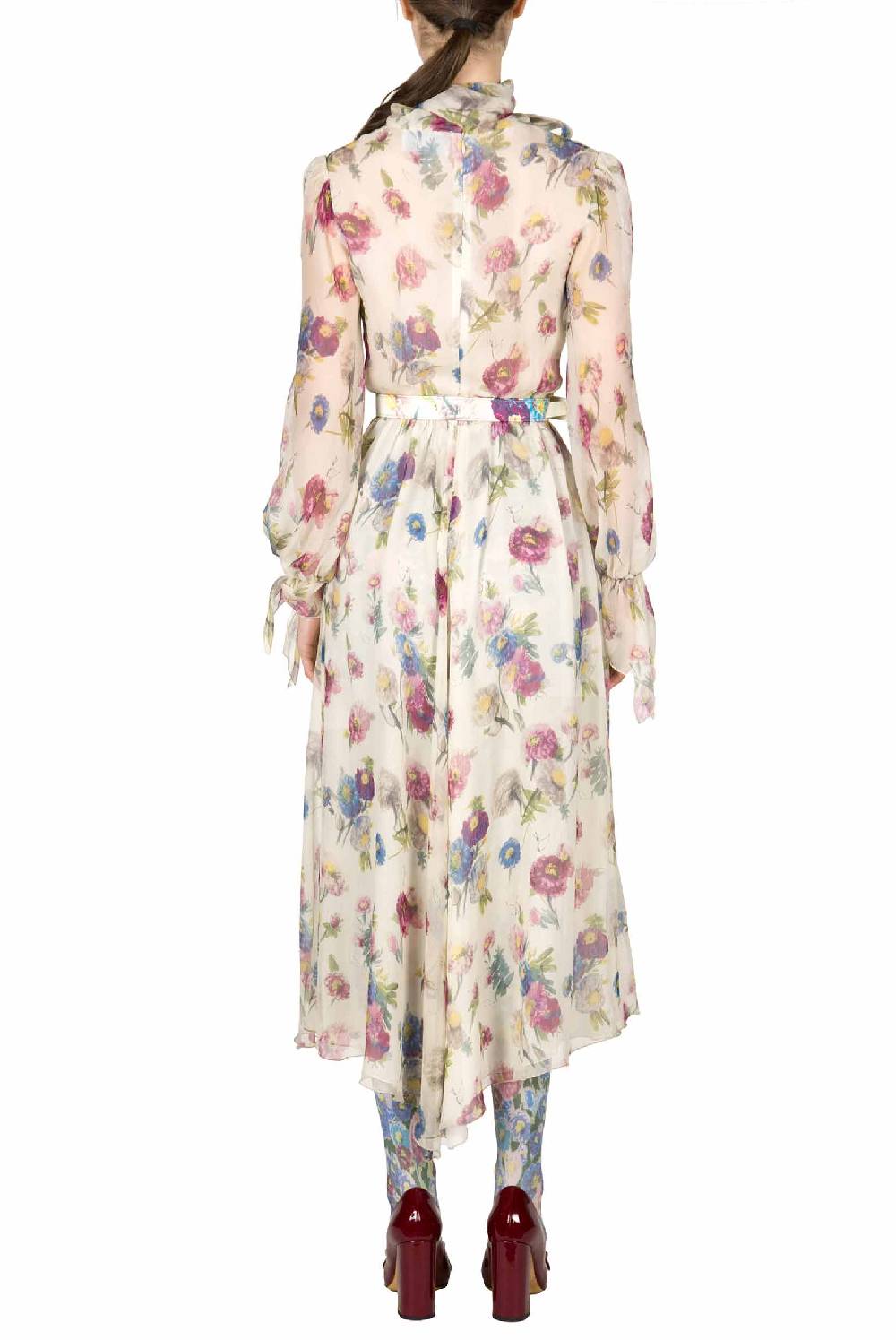 Luisa Beccaria Chiffon Macro Anemoni Abito Con Fascia