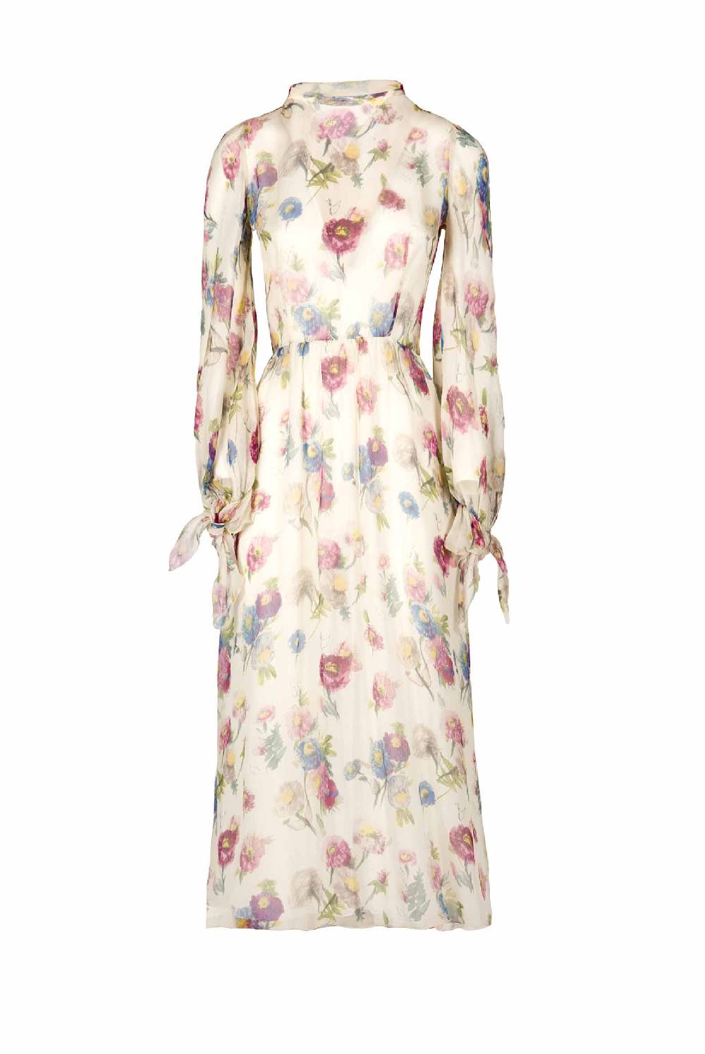 Luisa Beccaria Chiffon Macro Anemoni Abito Con Fascia