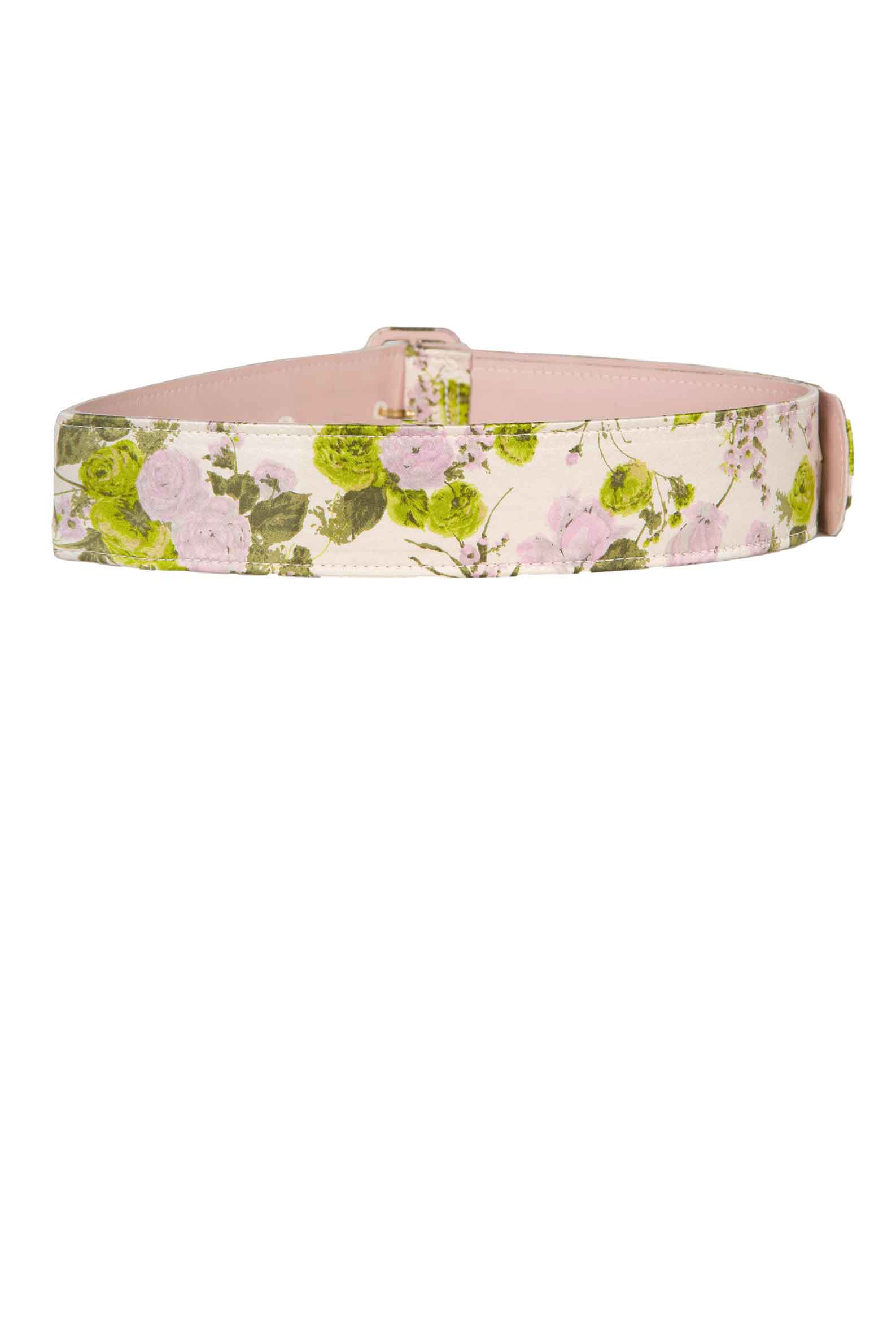 Luisa Beccaria Cintura In Raso Stampato Con Rose In Fiore