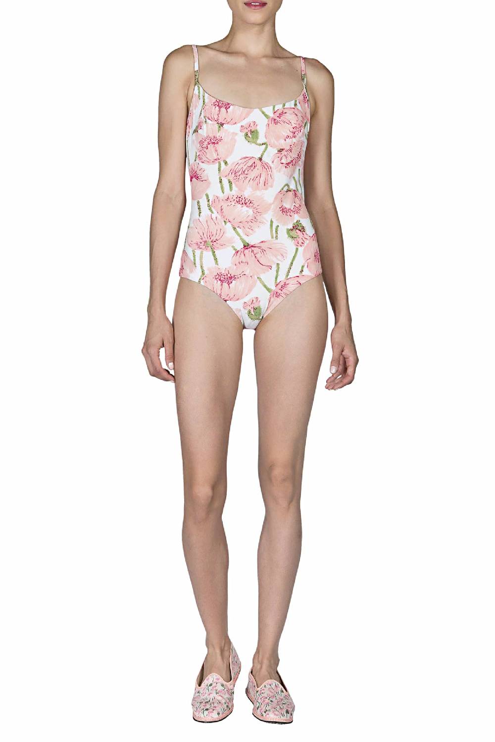 Luisa Beccaria Costume Intero Papaveri Rosa Double Face