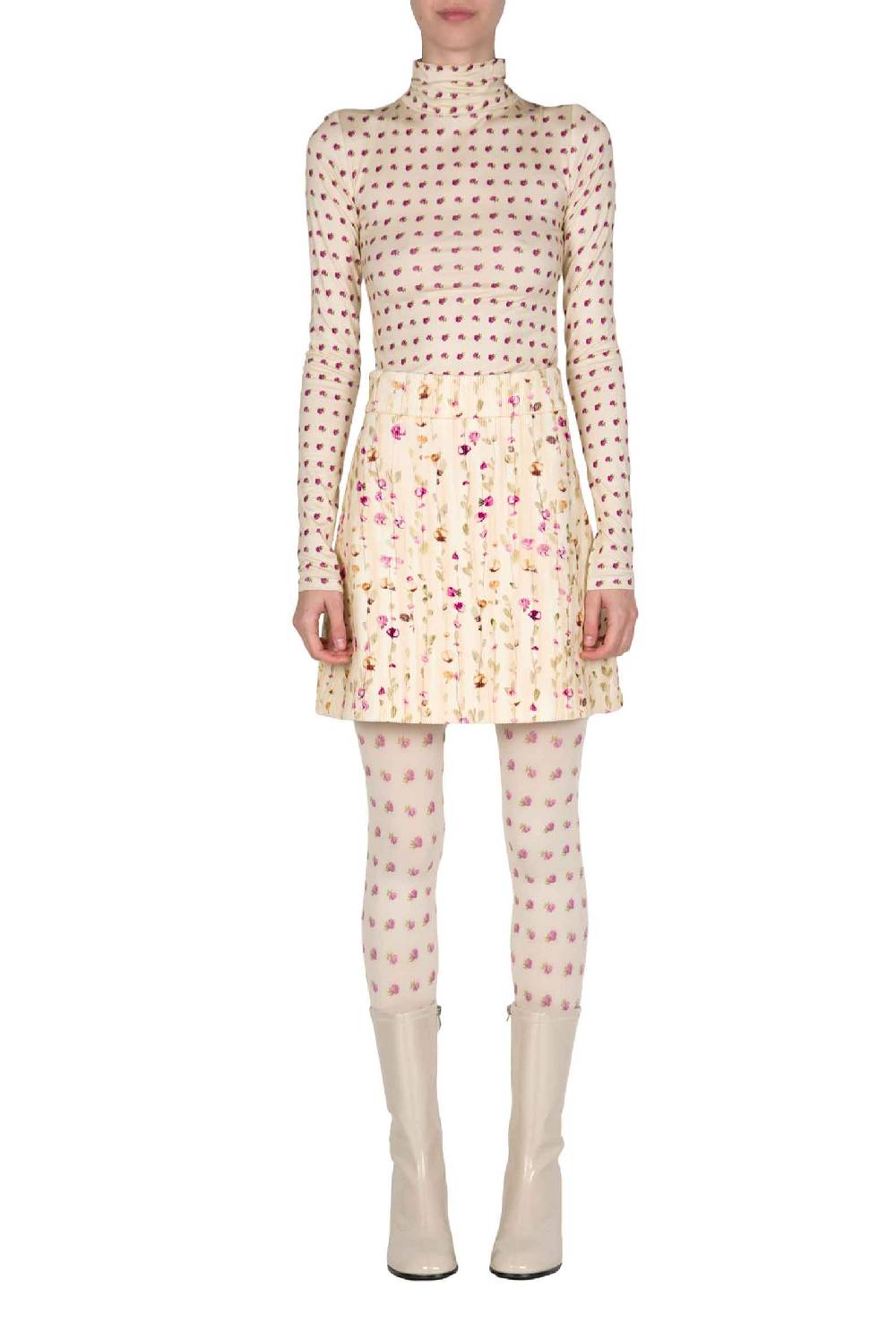 Luisa Beccaria Dolcevita Beige Con Stampa Boccioli Vintage