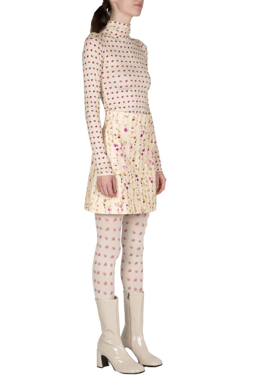 Luisa Beccaria Dolcevita Beige Con Stampa Boccioli Vintage