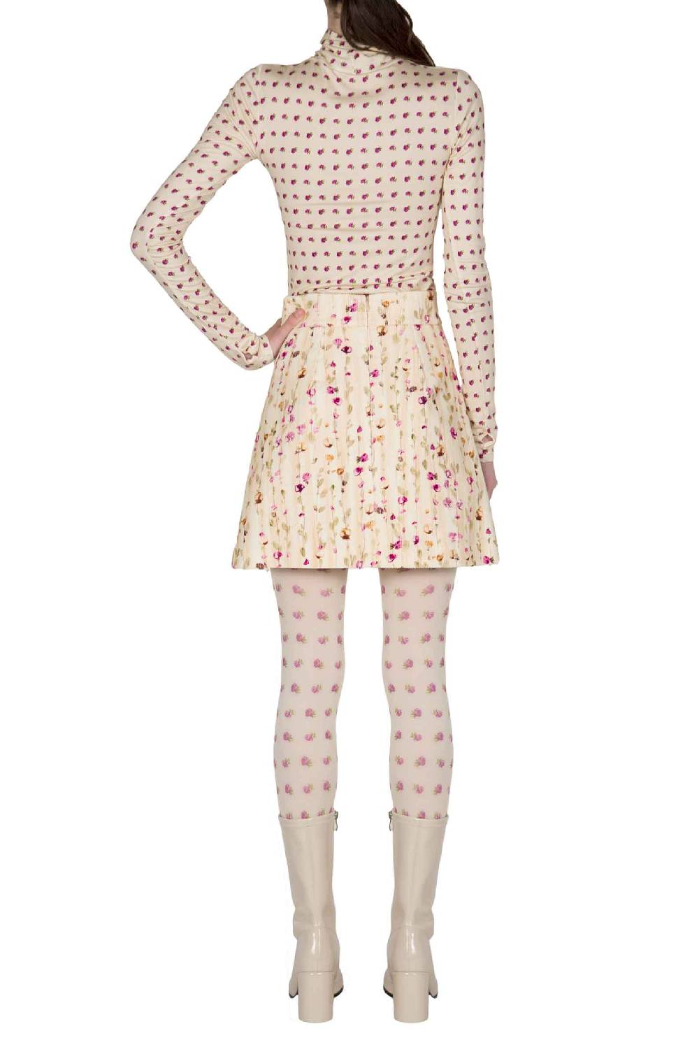 Luisa Beccaria Dolcevita Beige Con Stampa Boccioli Vintage