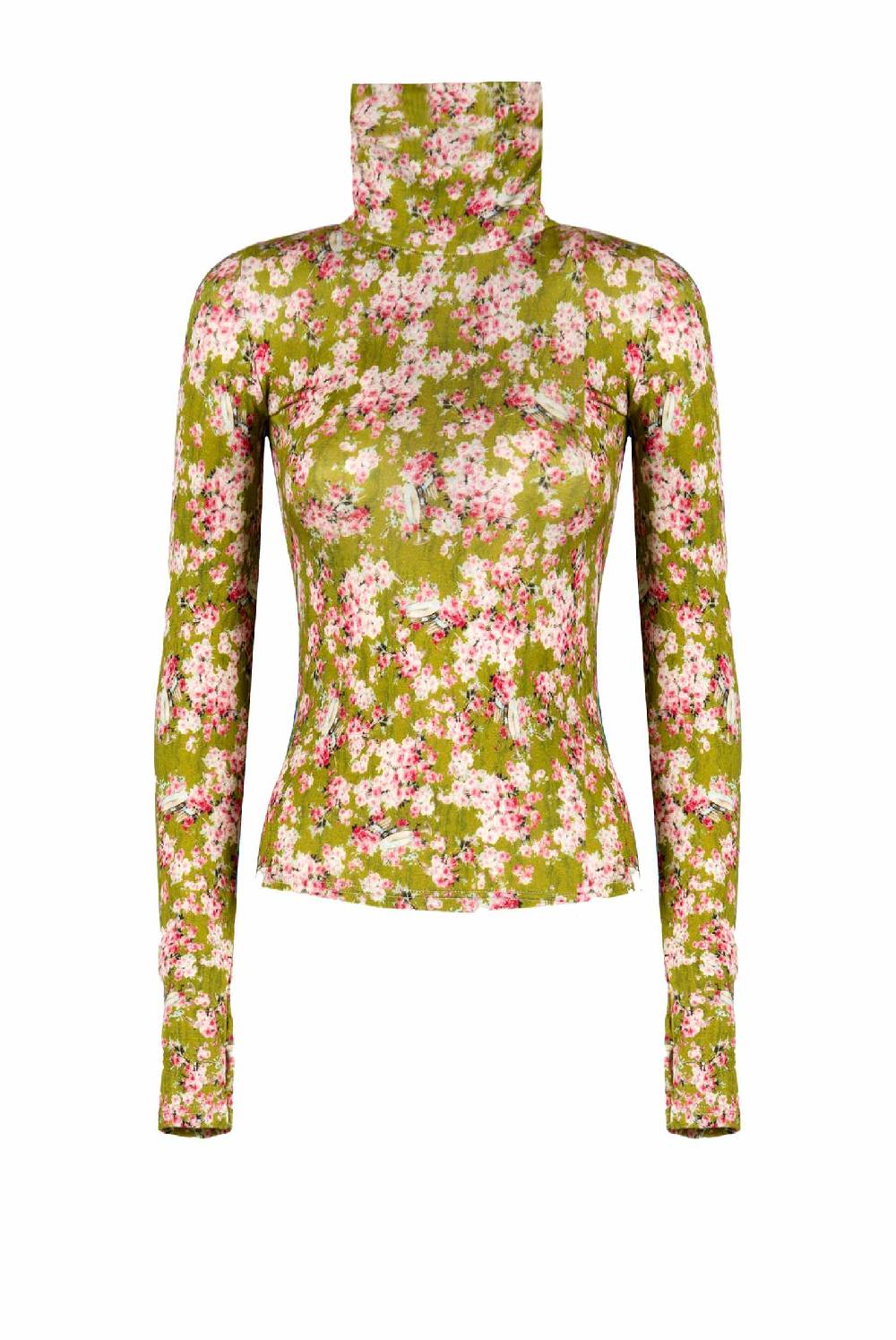 Luisa Beccaria Dolcevita in jersey con boccioli di rosa con stampa verde