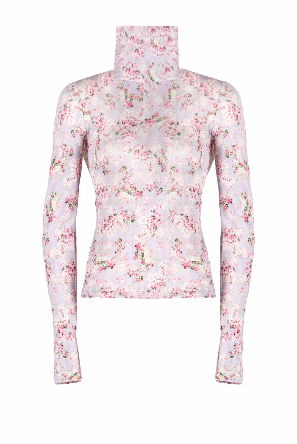 Luisa Beccaria Dolcevita in jersey con boccioli di rosa stampati lilla