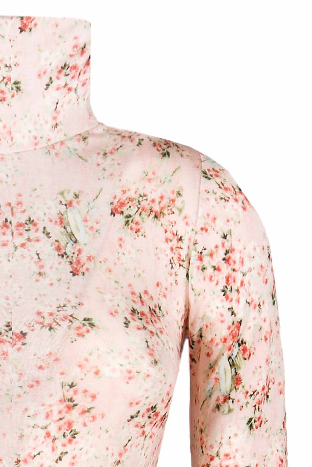 Luisa Beccaria Dolcevita In Jersey Rosa Con Stampa Boccioli Di Rosa