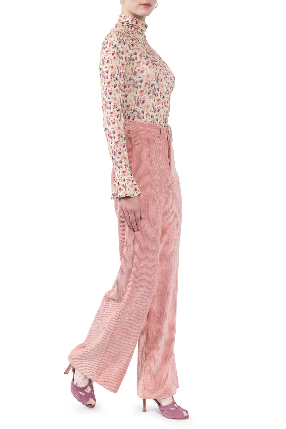 Luisa Beccaria Dolcevita In Jersey Stampato Con Rose Selvatiche Color Crema