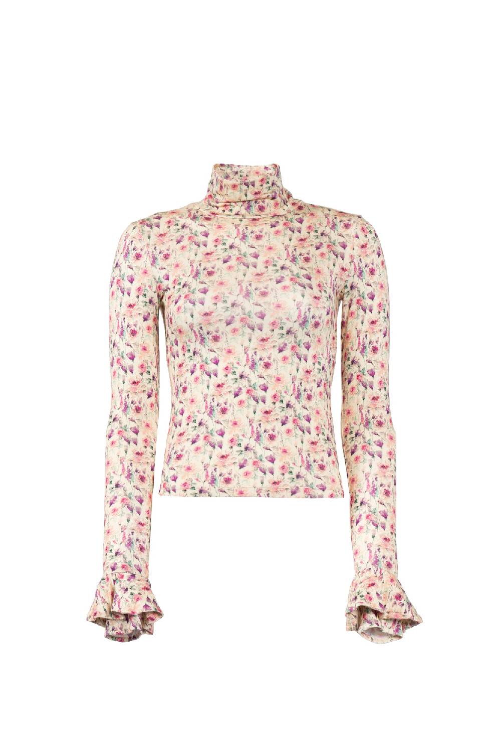 Luisa Beccaria Dolcevita in jersey stampato con rose selvatiche color crema