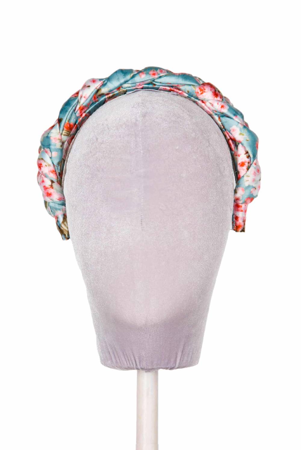 Luisa Beccaria Fascia Per Capelli Intrecciata Con Boccioli Di Rose In Raso Blu Lucido