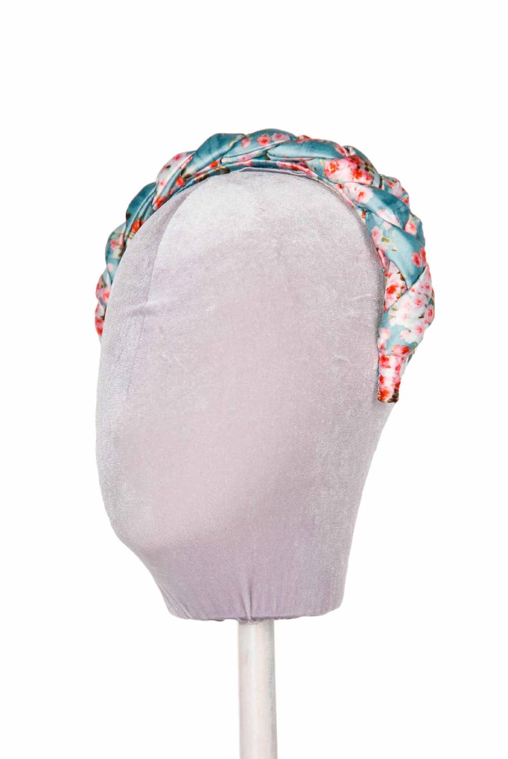 Luisa Beccaria Fascia Per Capelli Intrecciata Con Boccioli Di Rose In Raso Blu Lucido