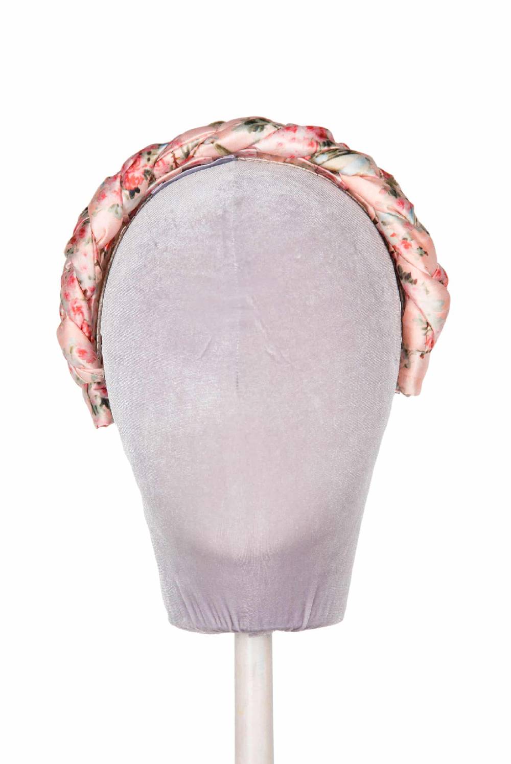 Luisa Beccaria Fascia Per Capelli Intrecciata Con Boccioli Di Rose In Raso Lucido Rosa