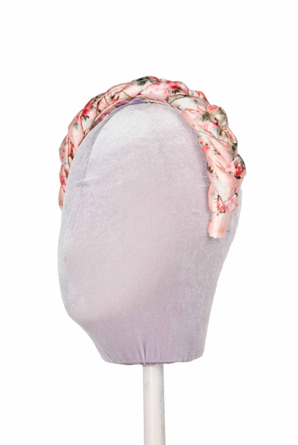 Luisa Beccaria Fascia Per Capelli Intrecciata Con Boccioli Di Rose In Raso Lucido Rosa