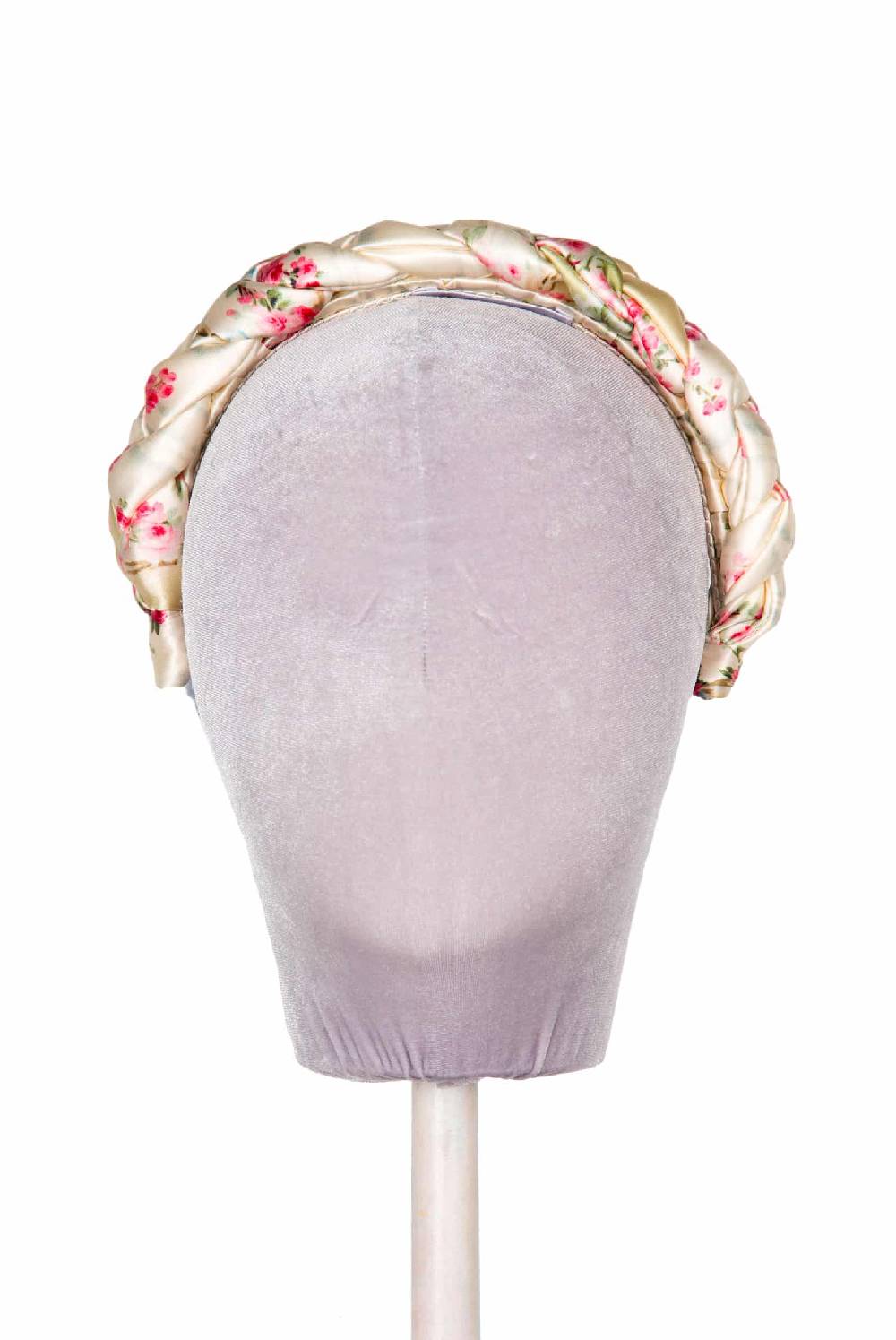 Luisa Beccaria Fascia Per Capelli Intrecciata Con Boccioli Di Rose In Raso Lucido Color Crema