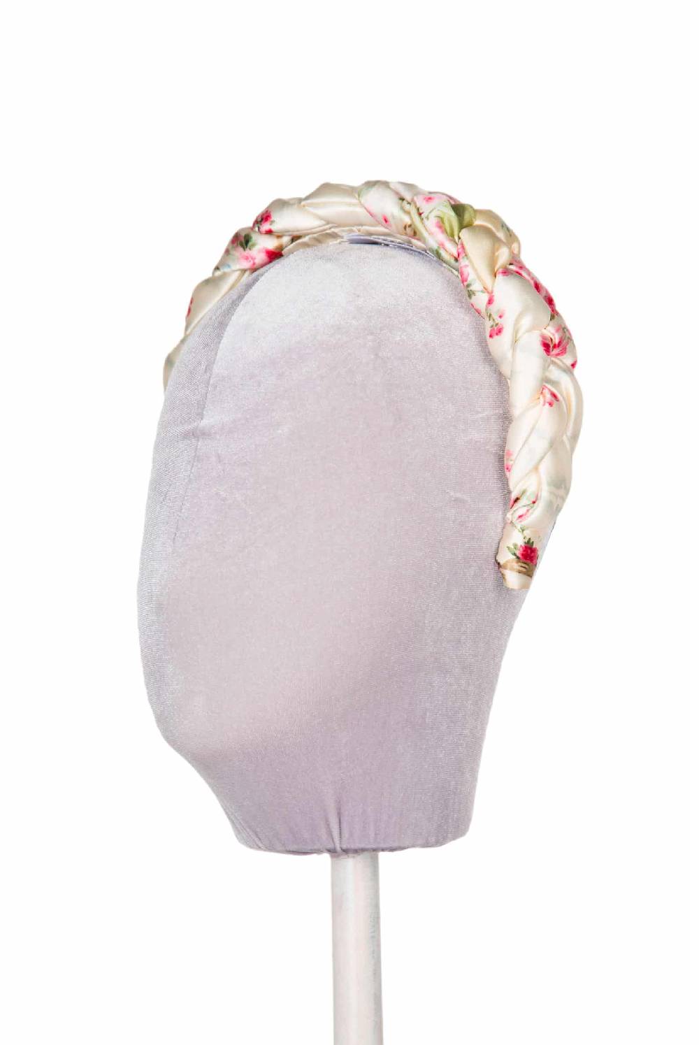 Luisa Beccaria Fascia Per Capelli Intrecciata Con Boccioli Di Rose In Raso Lucido Color Crema