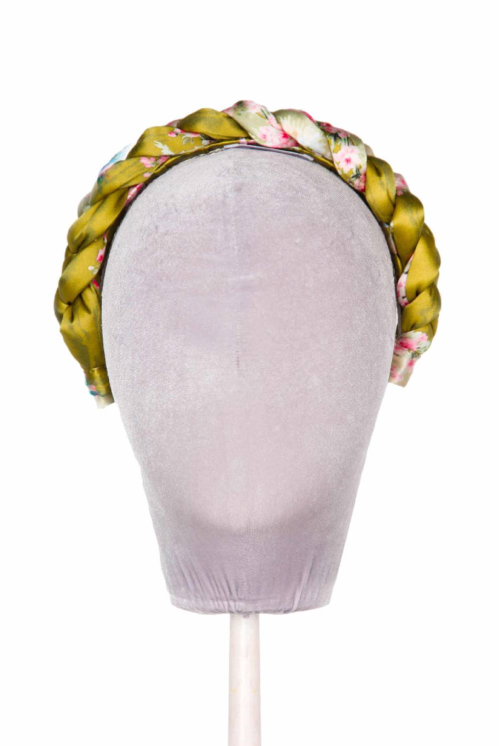 Luisa Beccaria Fascia Per Capelli Intrecciata Con Boccioli Di Rose In Raso Verde Brillante