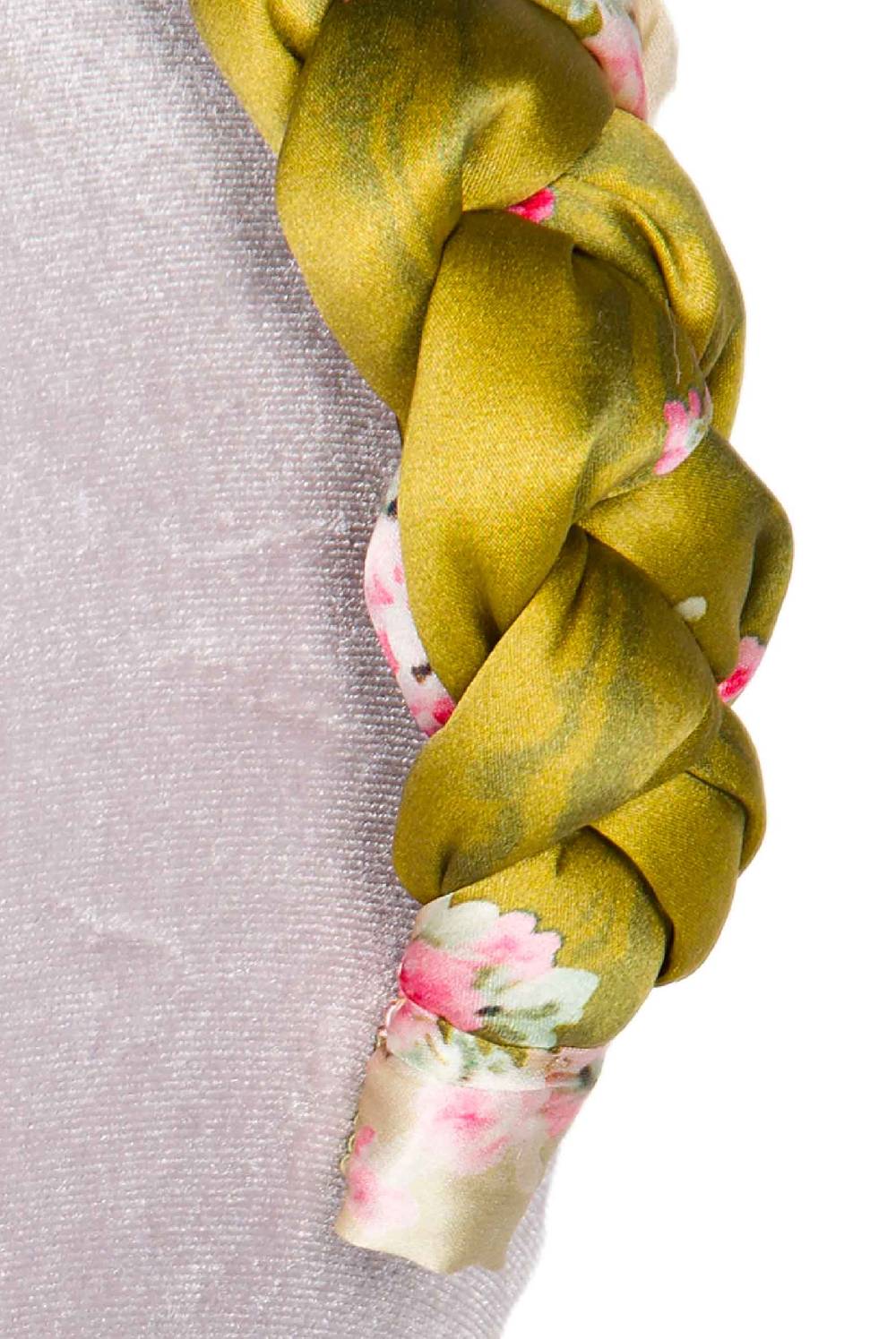 Luisa Beccaria Fascia Per Capelli Intrecciata Con Boccioli Di Rose In Raso Verde Brillante