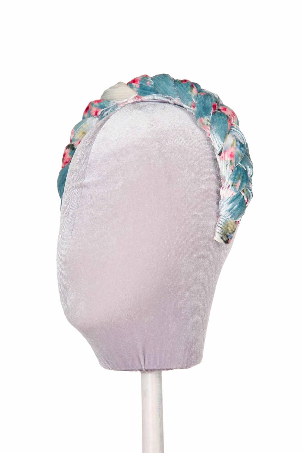 Luisa Beccaria Fascia Per Capelli Intrecciata Con Boccioli Di Rose Di Velluto Blu