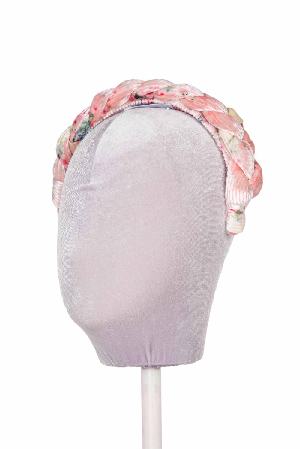 Luisa Beccaria Fascia Per Capelli Intrecciata Con Boccioli Di Rose Di Velluto Rosa