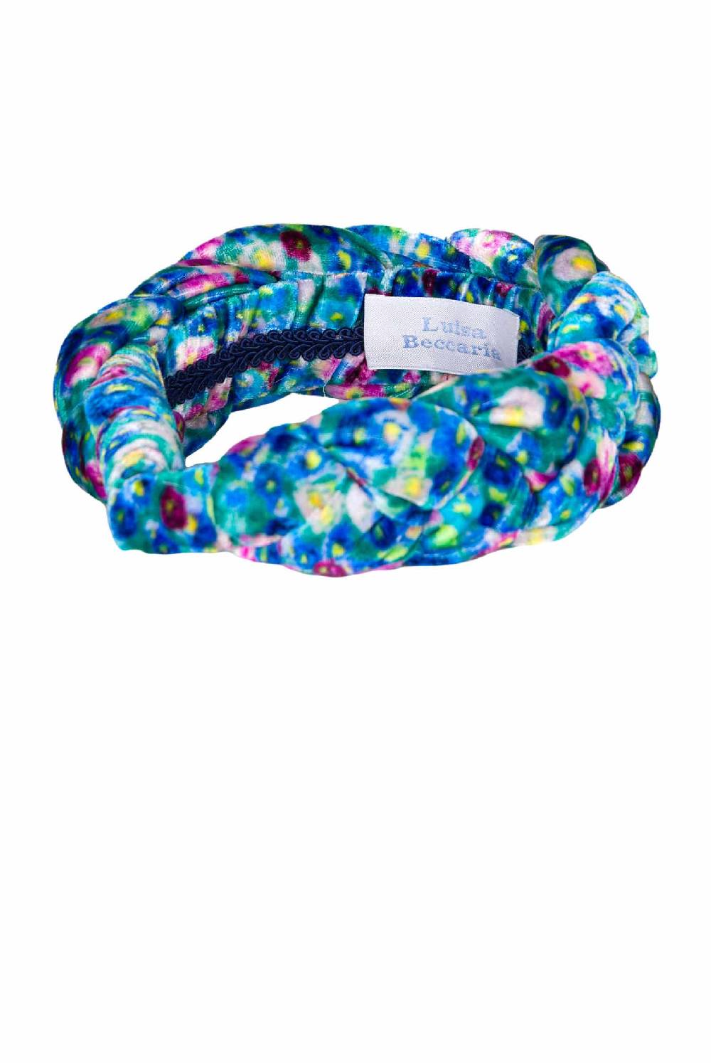 Luisa Beccaria Fascia per capelli intrecciata in velluto micro anemoni