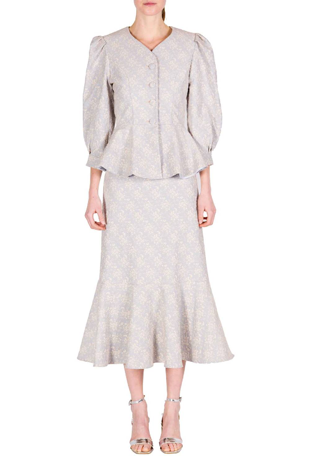 Luisa Beccaria Giacca A Balze In Jacquard Floreale Con Maniche A Sbuffo