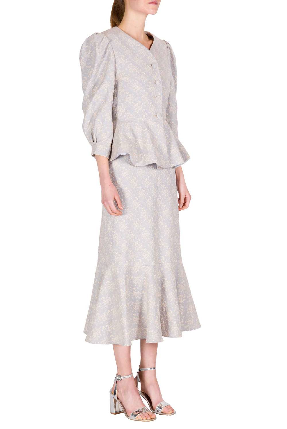 Luisa Beccaria Giacca A Balze In Jacquard Floreale Con Maniche A Sbuffo