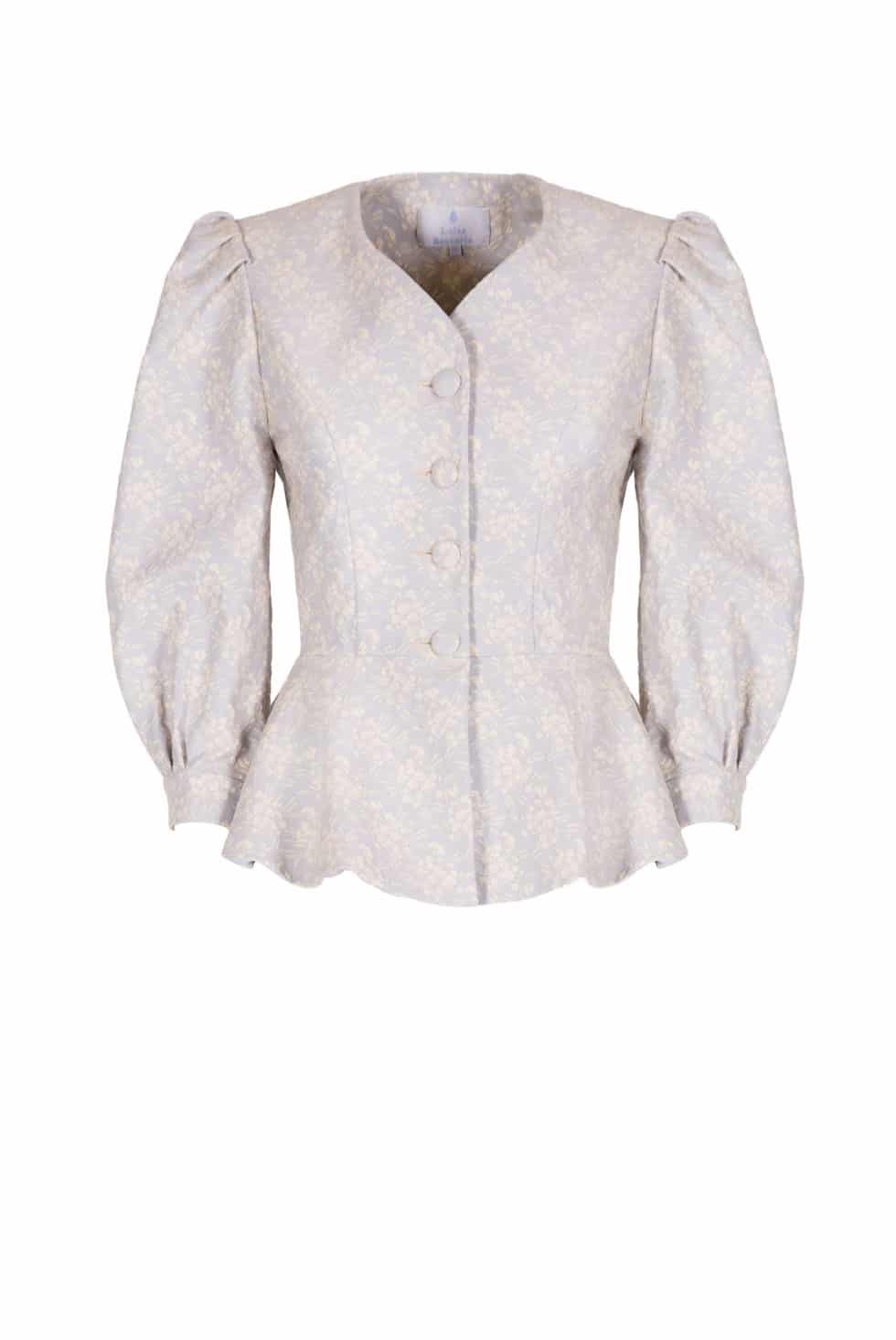 Luisa Beccaria Giacca a balze in jacquard floreale con maniche a sbuffo