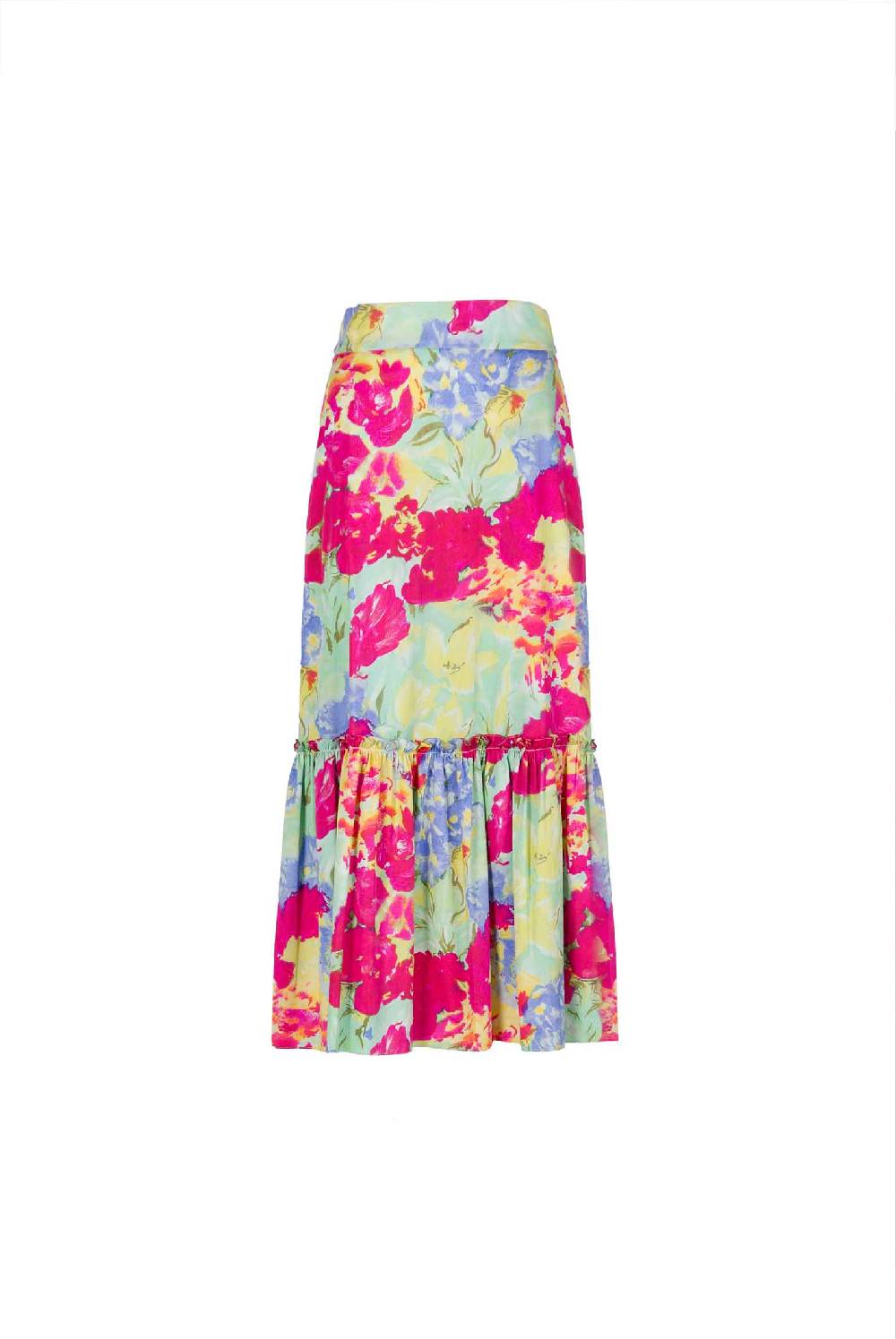 Luisa Beccaria Gonna a strati in cotone stampato con fiori astratti