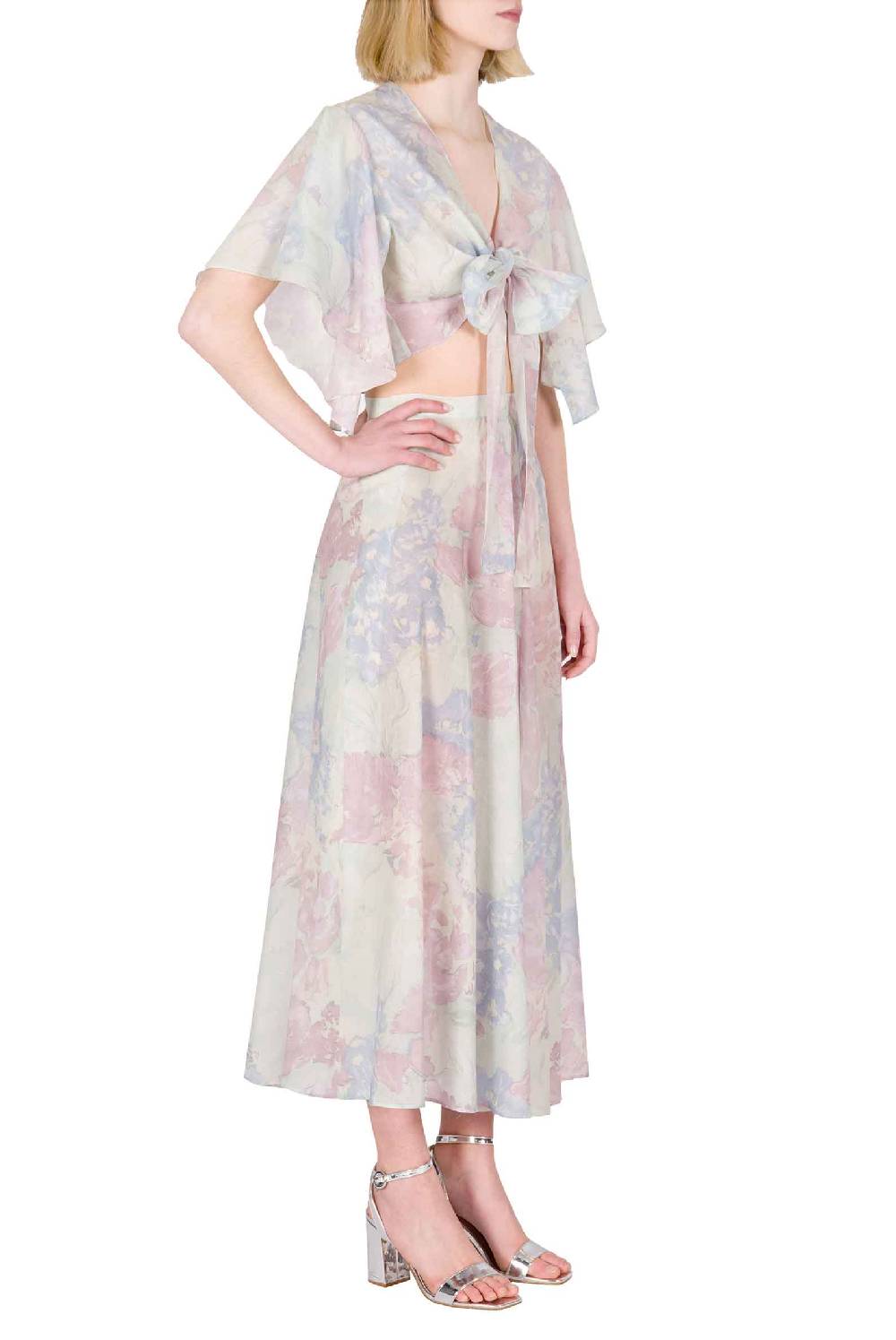 Luisa Beccaria Gonna In Cotone Leggero Stampato Con Fiori Astratti