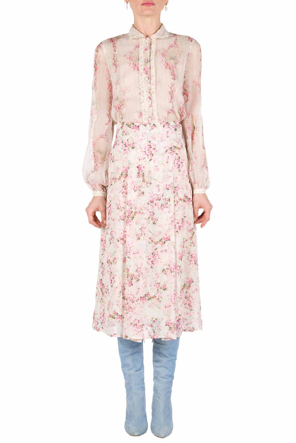 Luisa Beccaria Gonna In Georgette Con Stampa Boccioli Di Rosa