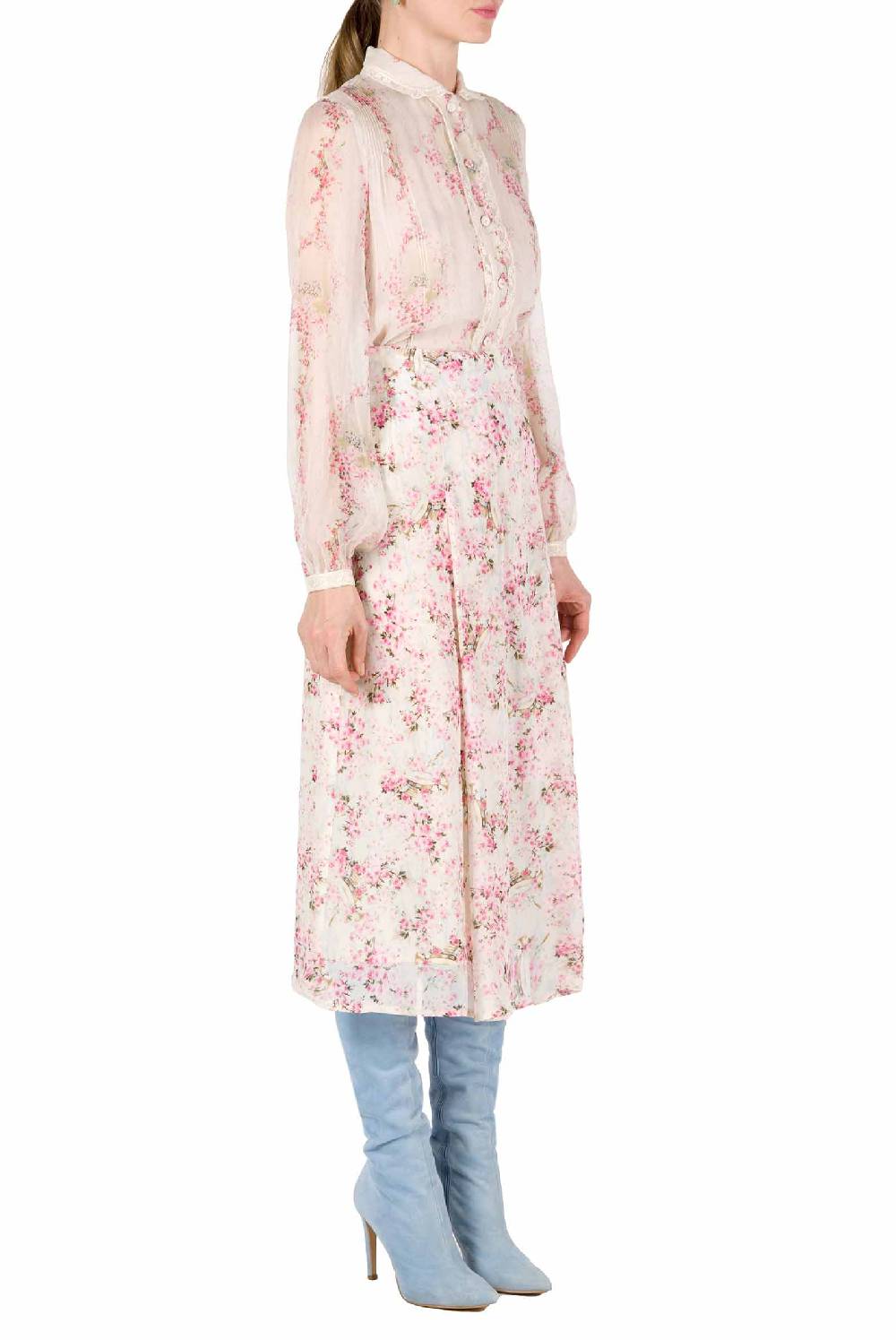 Luisa Beccaria Gonna In Georgette Con Stampa Boccioli Di Rosa