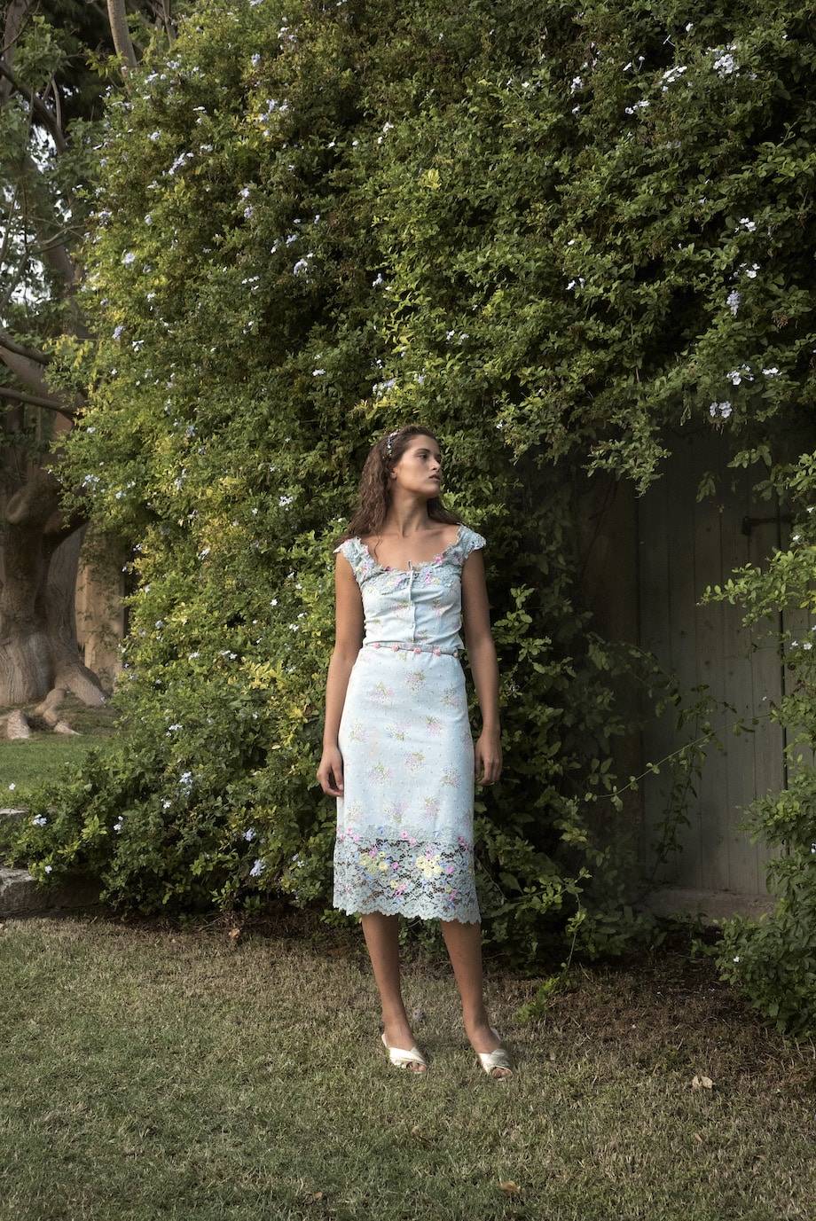 Luisa Beccaria Gonna in misto cotone con finiture in pizzo