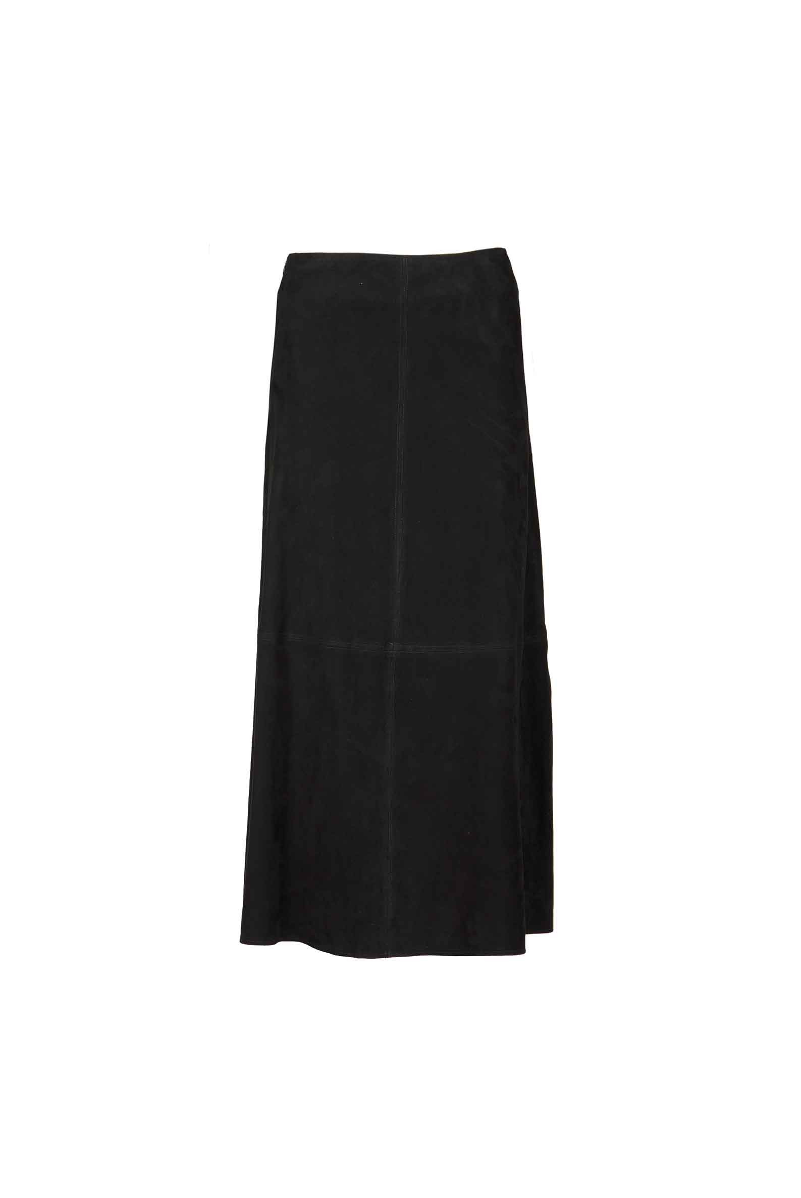 Luisa Beccaria Gonna longuette in pelle scamosciata nera