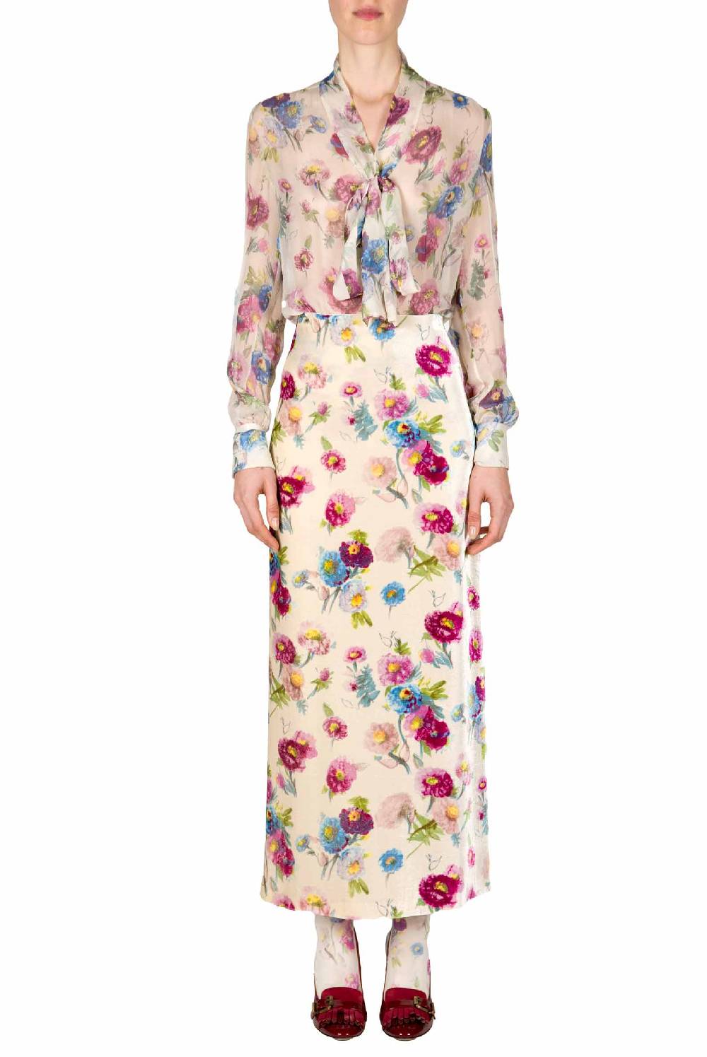 Luisa Beccaria Gonna Macro Anemoni Stampata In Velluto