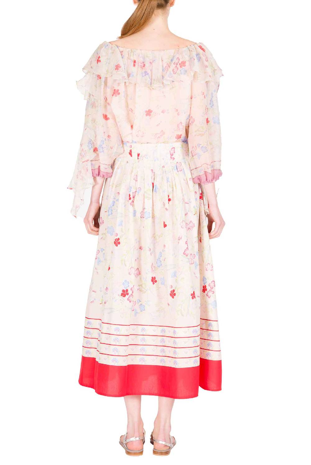 Luisa Beccaria Gonna Midi A Pieghe In Cotone Con Fiori Gilly