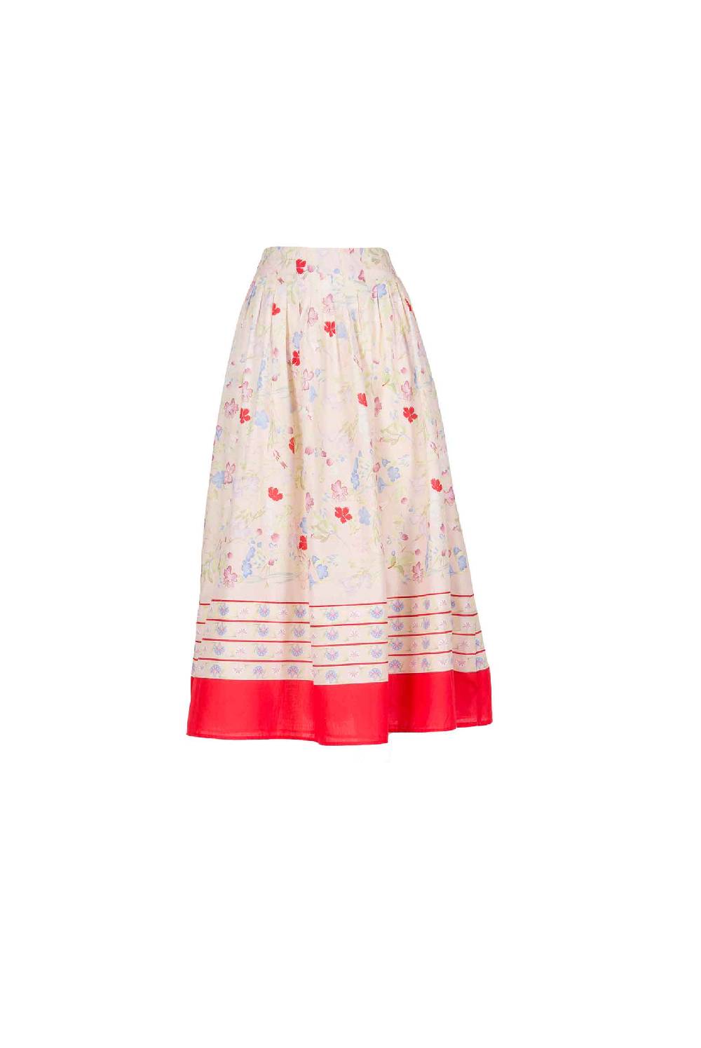 Luisa Beccaria Gonna midi a pieghe in cotone con fiori Gilly