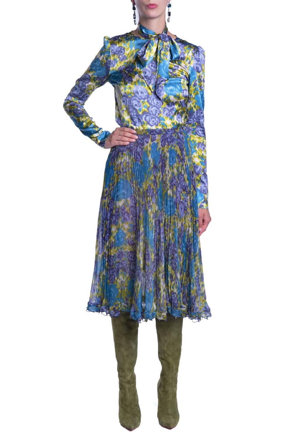 Luisa Beccaria Gonna Plissé In Chiffon Di Seta Stampata