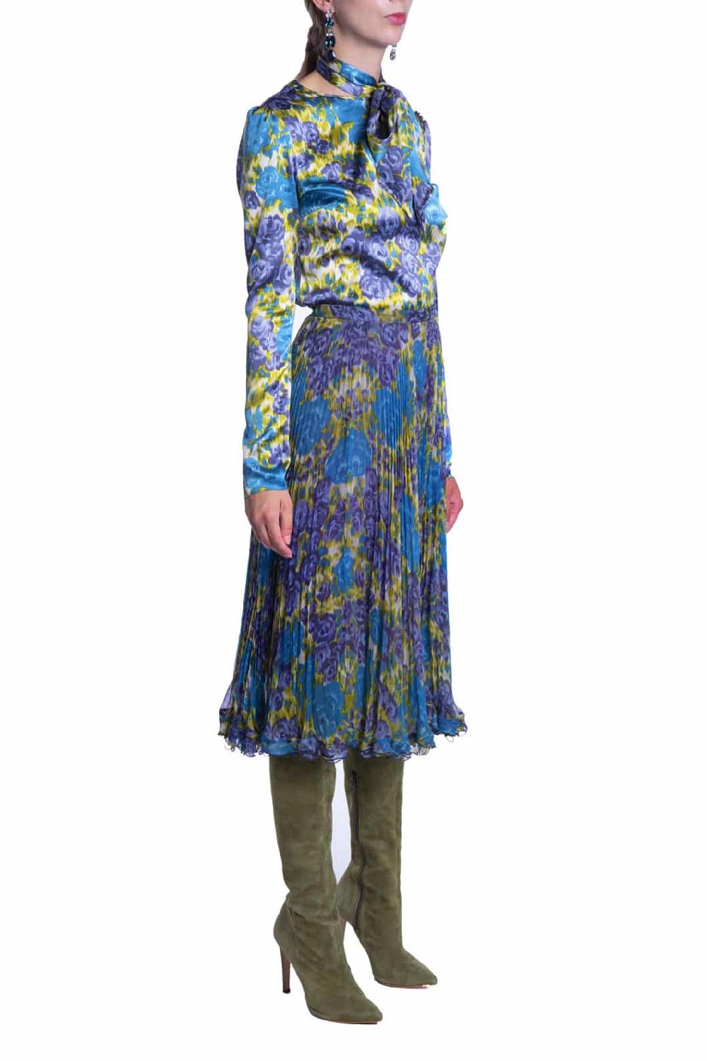 Luisa Beccaria Gonna Plissé In Chiffon Di Seta Stampata