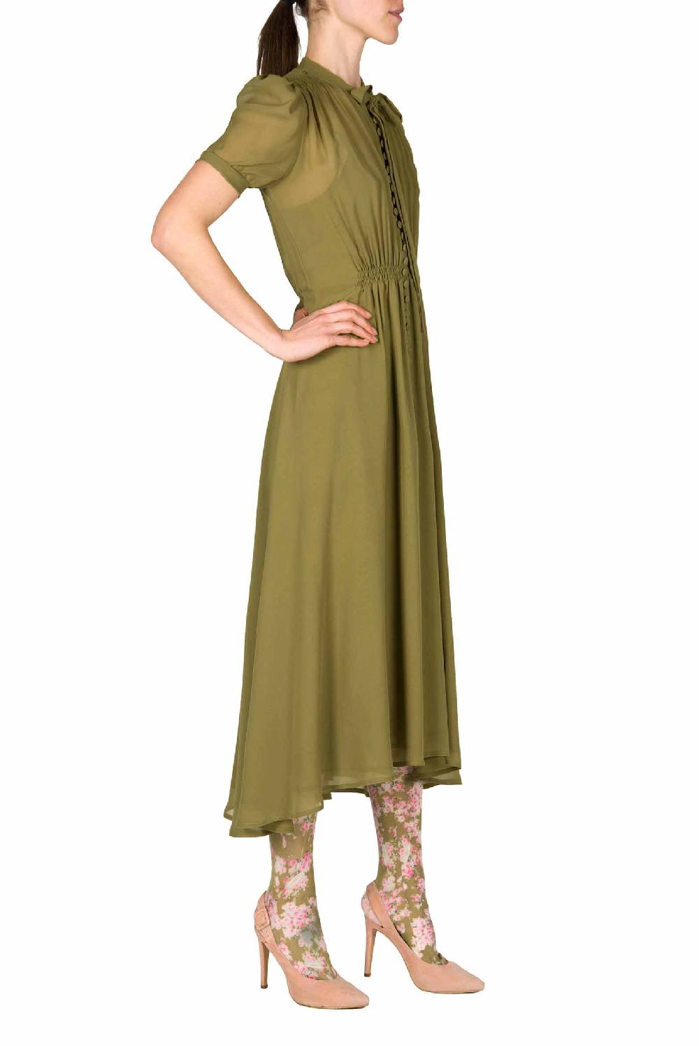 Luisa Beccaria Abito Bottoncino In Georgette Verde