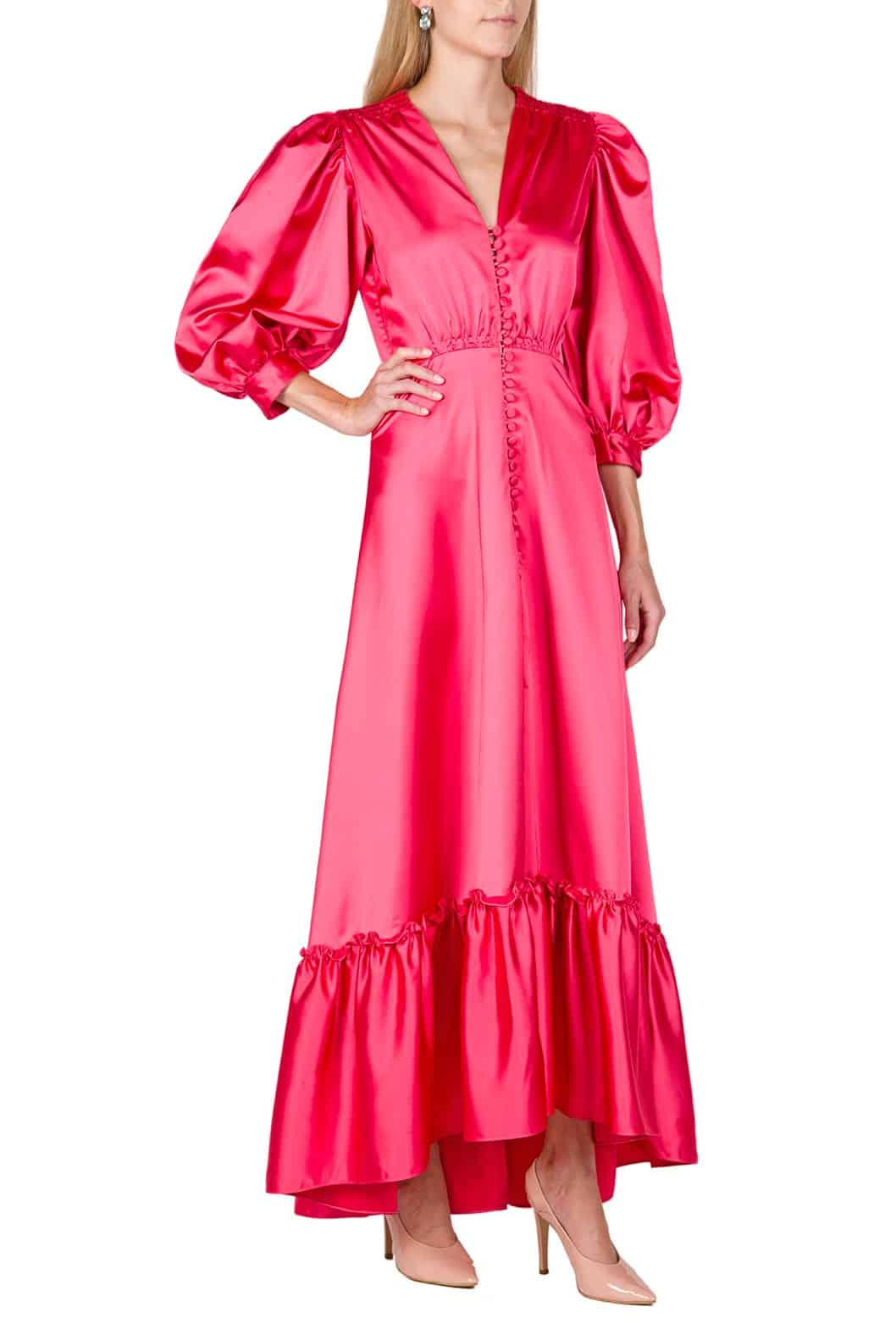 Luisa Beccaria Abito Bottoncino In Raso Con Balze