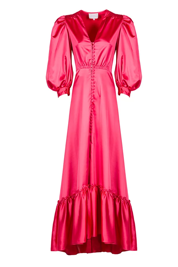 Luisa Beccaria Abito Bottoncino In Raso Con Balze