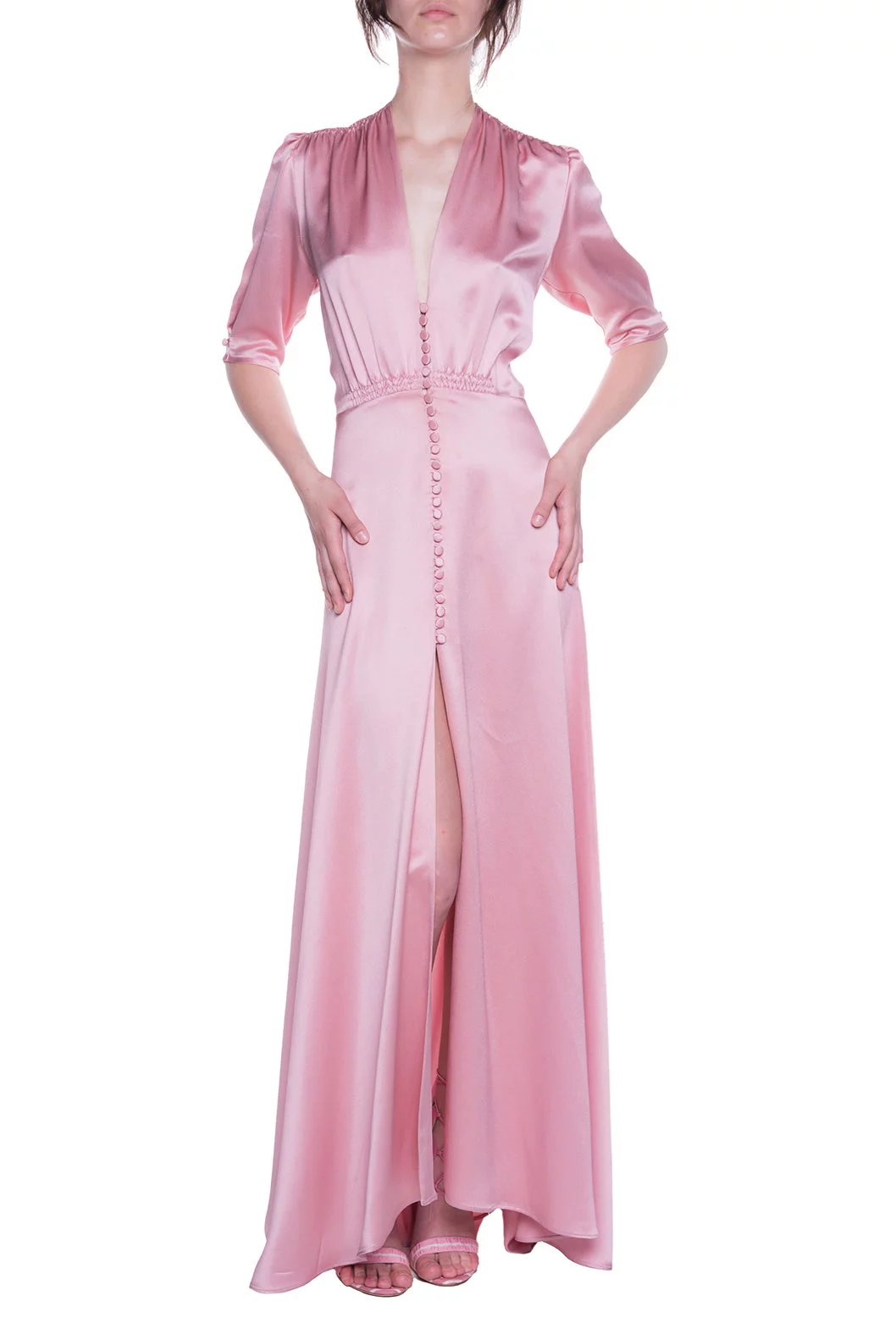 Luisa Beccaria Abito Bottoncino In Raso Rosa