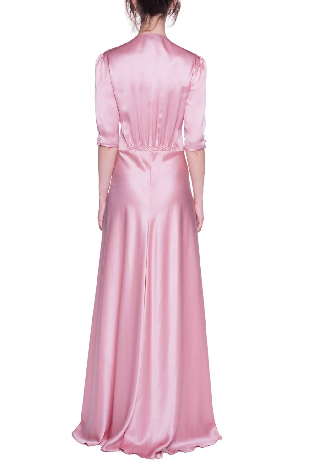 Luisa Beccaria Abito Bottoncino In Raso Rosa