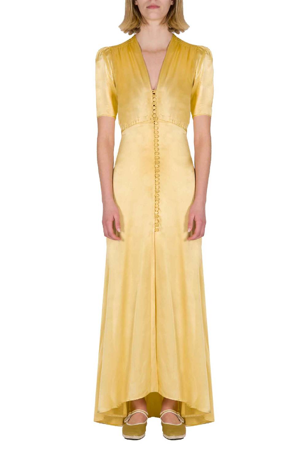 Luisa Beccaria Abito Bottoncino In Seta Giallo