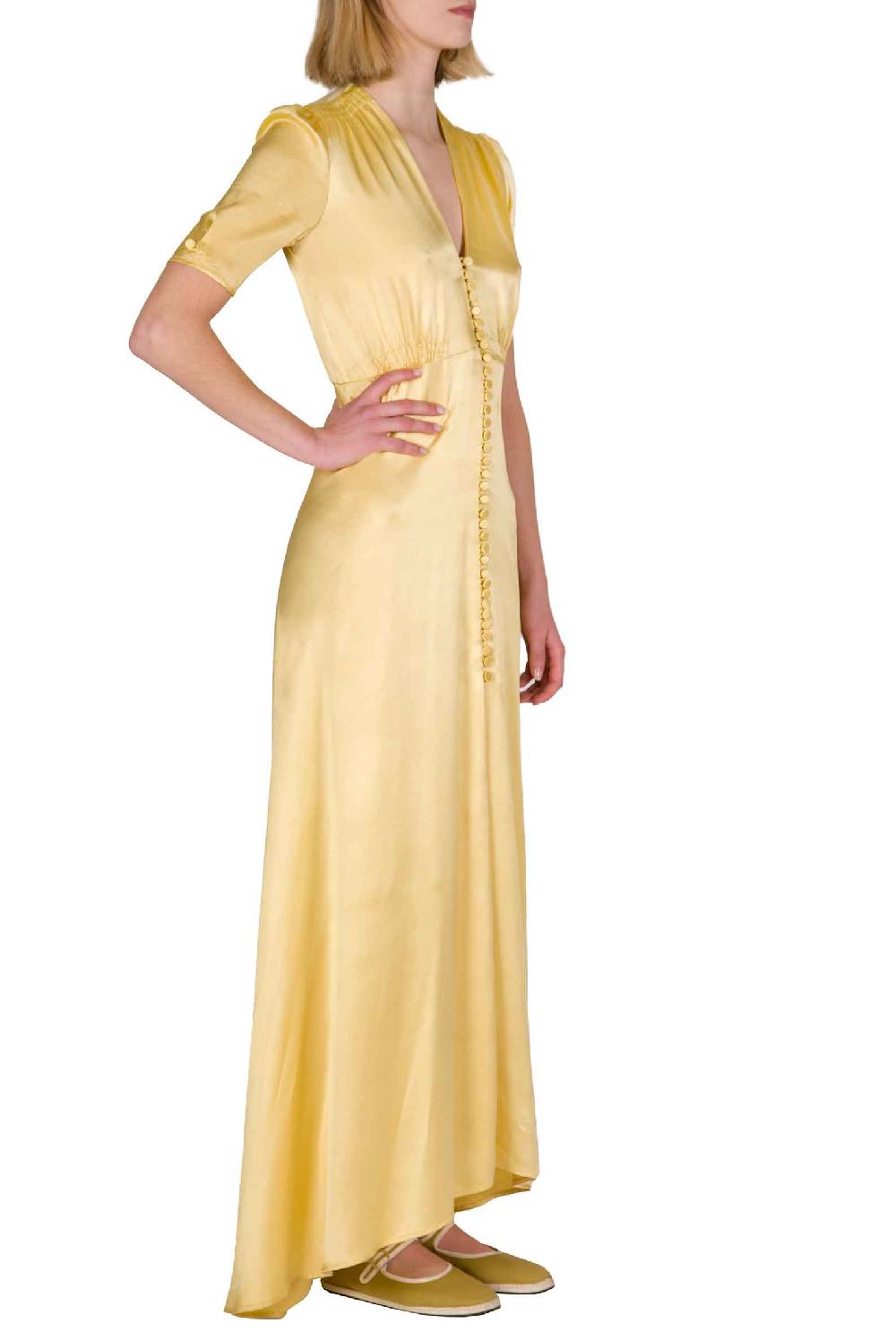 Luisa Beccaria Abito Bottoncino In Seta Giallo