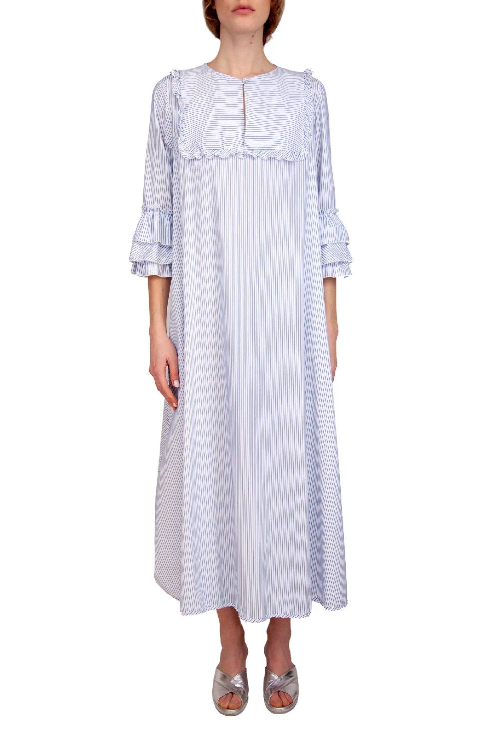 Luisa Beccaria Abito Caftano A Righe Blu / Bianche