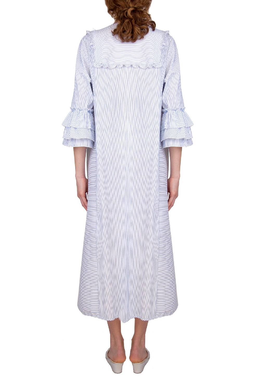 Luisa Beccaria Abito Caftano A Righe Blu / Bianche