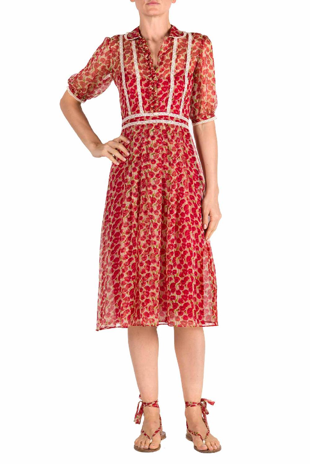 Luisa Beccaria Abito Chemisier Con Micro Papaveri