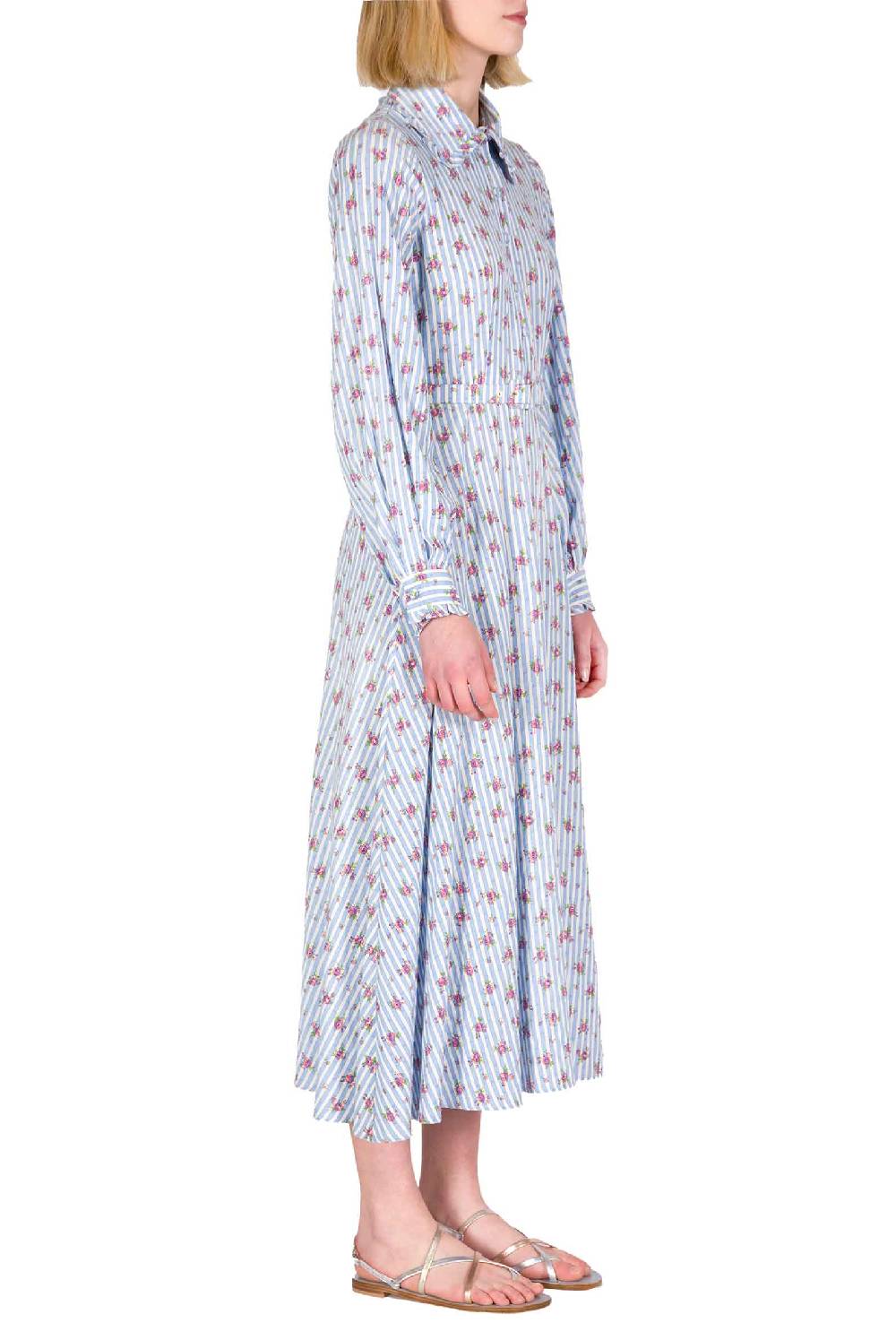 Luisa Beccaria Abito Chemisier Con Rose A Righe