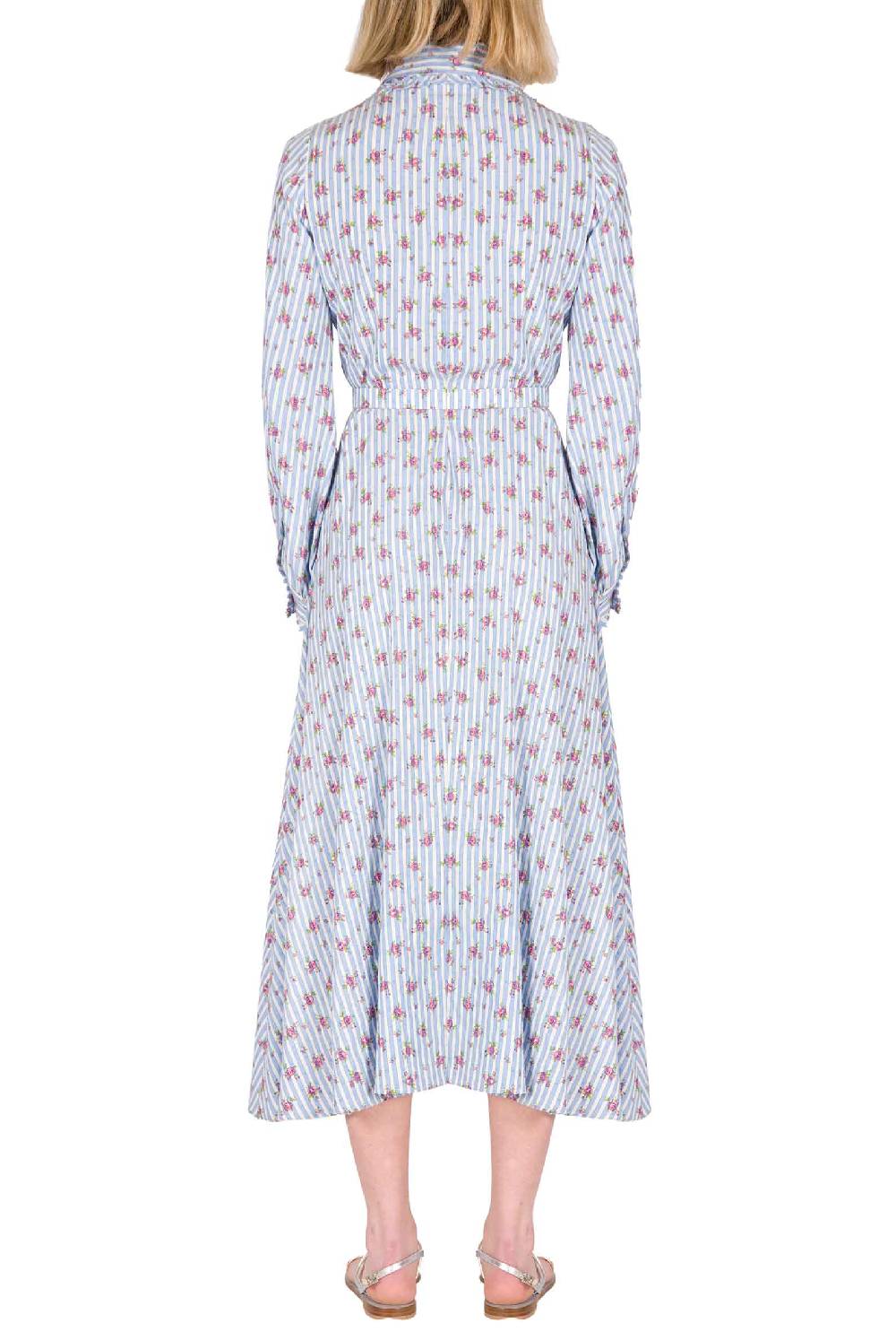 Luisa Beccaria Abito Chemisier Con Rose A Righe